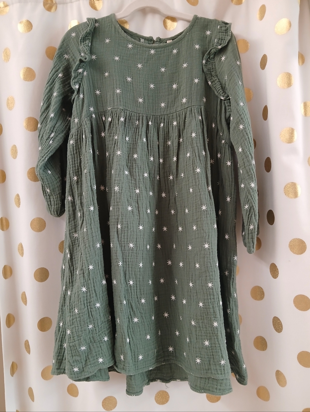 Rylee + Cru Olive Green Star-Print Long Sleeve Dress 8/9